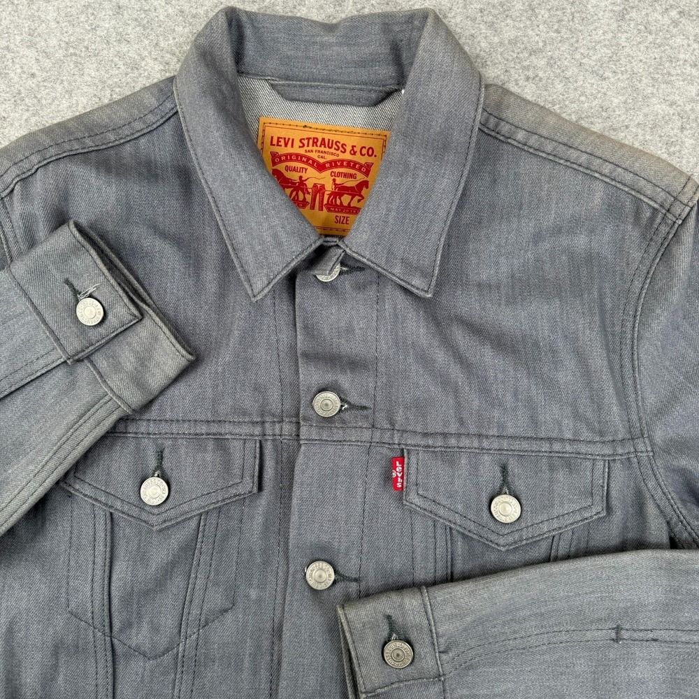 Levi's Women's Denim Trucker Jacket Small Gray Embellished Boho Patchwork